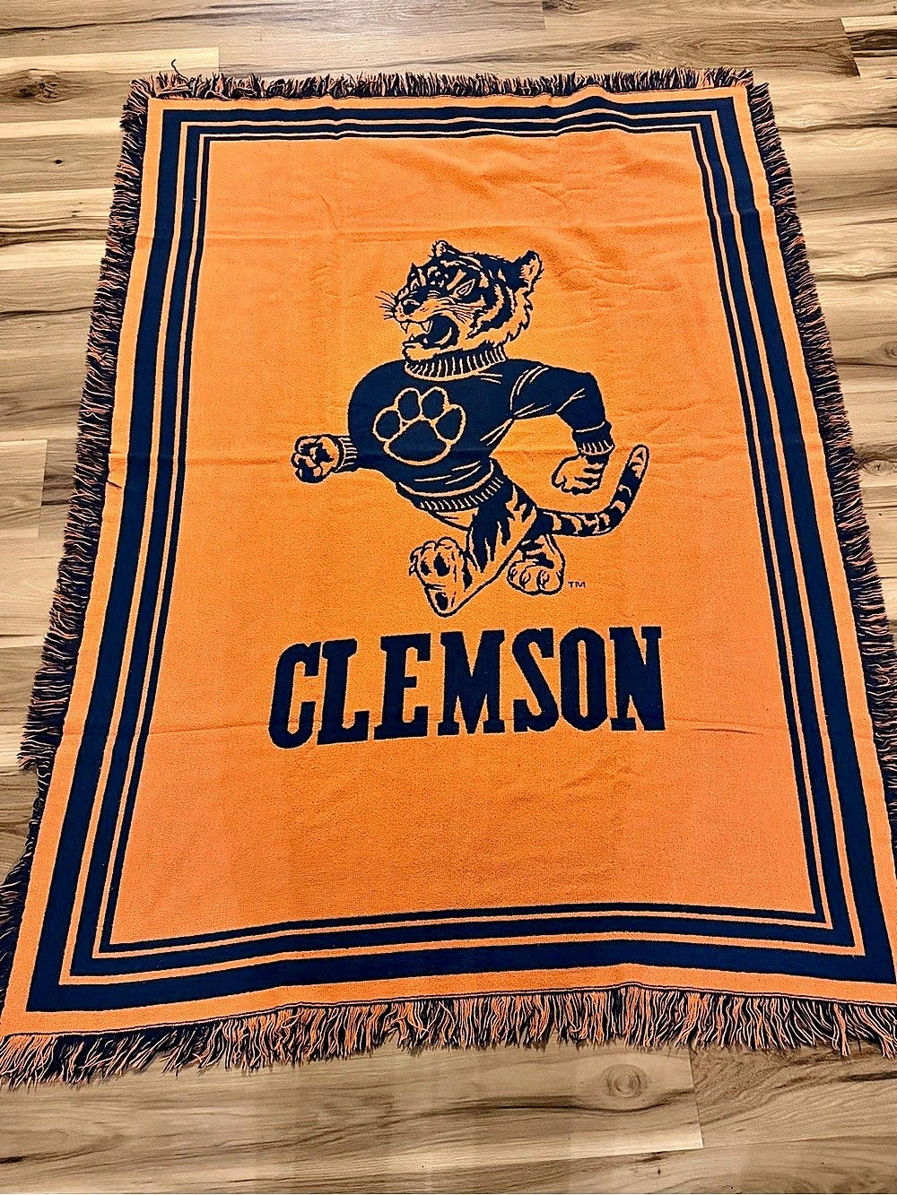 vintage Clemson Tigers woven tapestry throw blanket